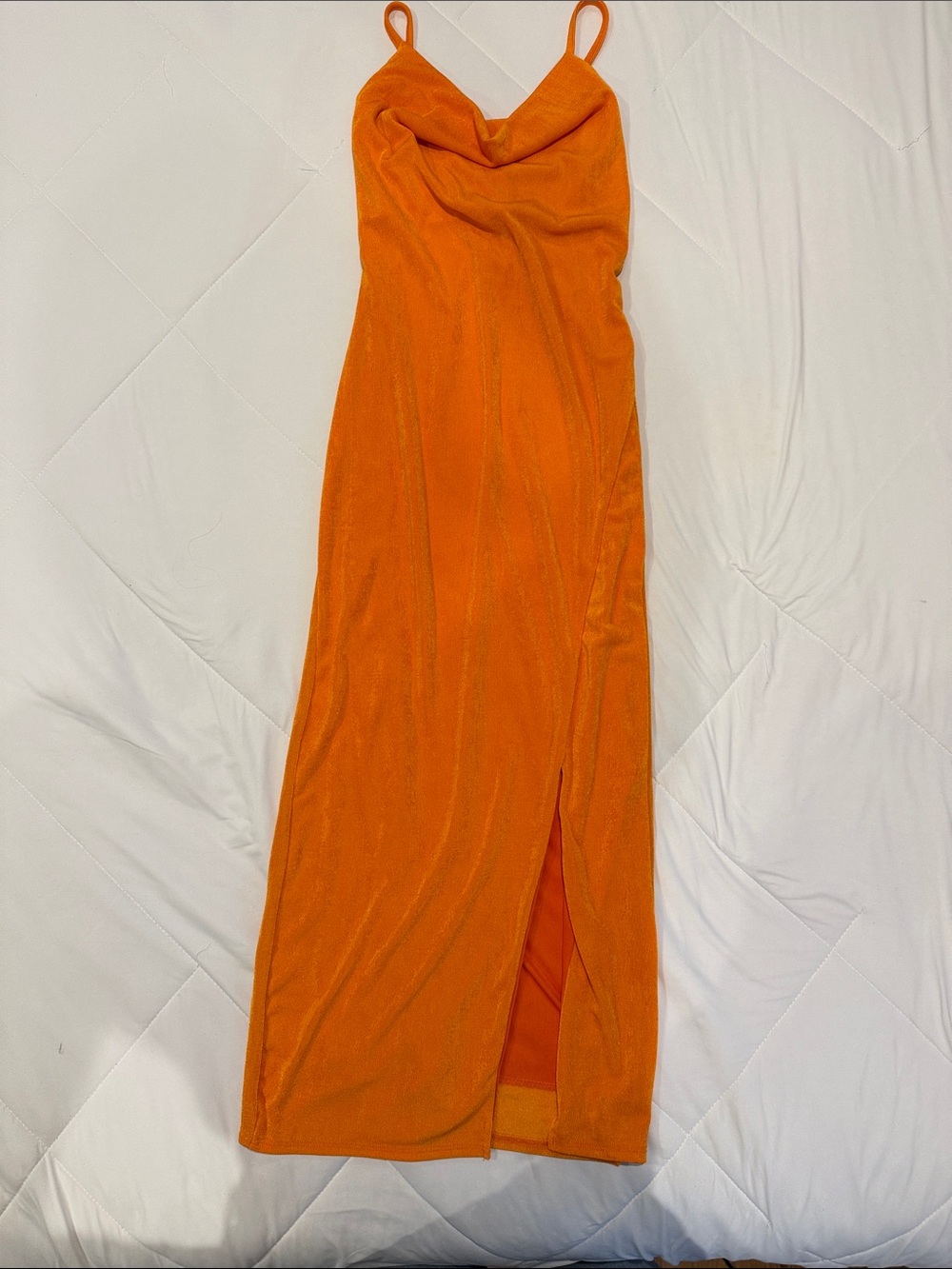 Sleek Cowl-Neck Orange Maxi Slip Dress